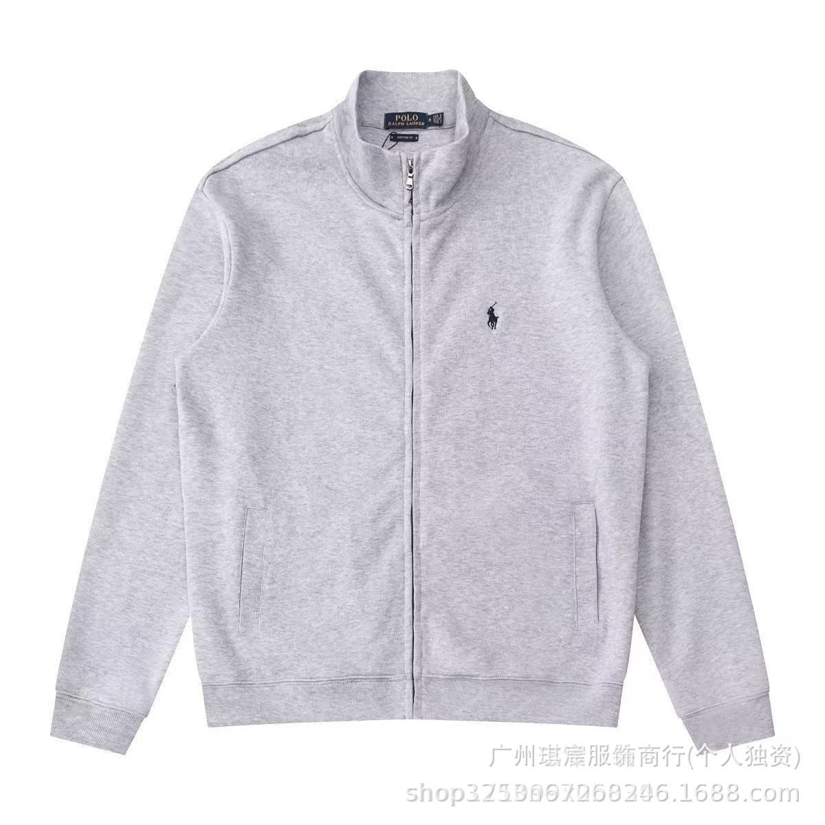 RALPH LAUREN's Men's Fall Winter Stand Collar Zip-Up Sweatshirt, Long Sleeve Emb