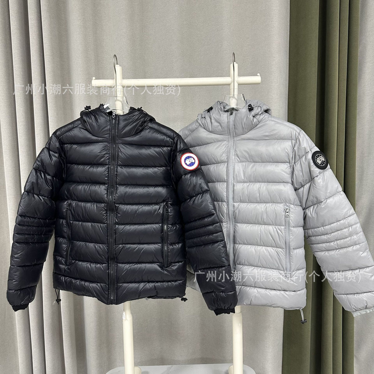 Black and Gray Hooded Cotton Jacket with Relaxed Fit
