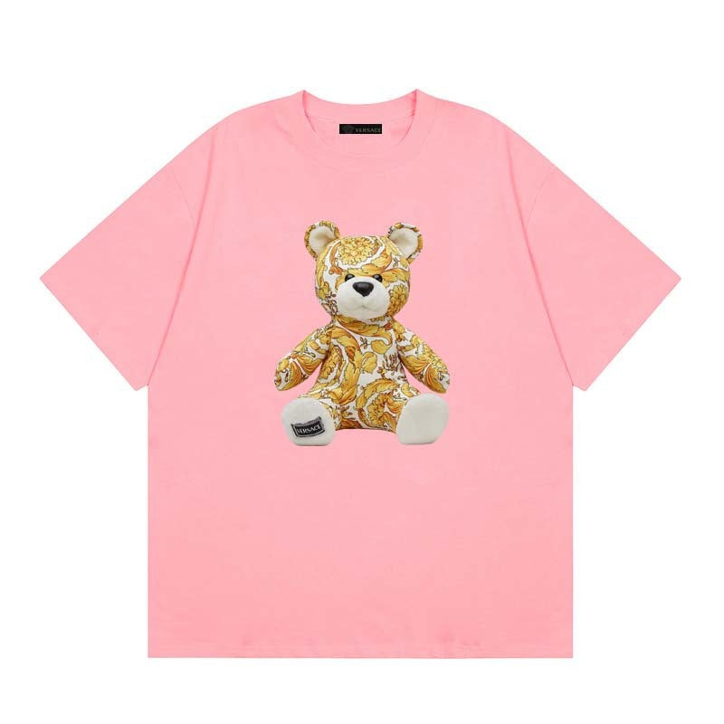 Baroque-Printed Cotton Crewneck T-shirt in Black, White, Tan, Beige, or Pink