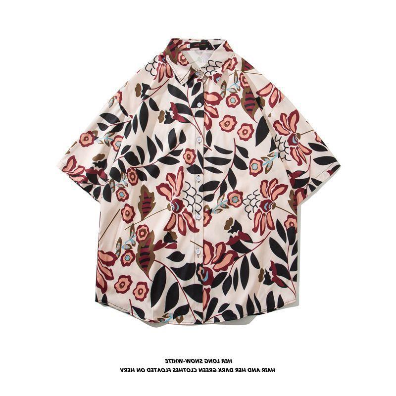 Vintage palm tree print short sleeve button-up shirt