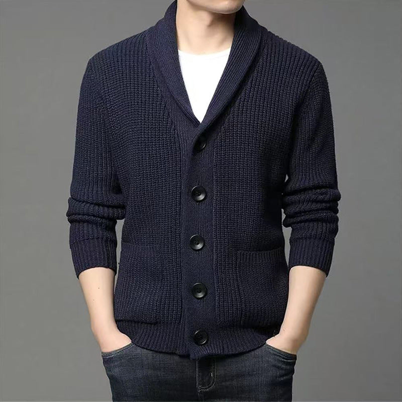 Men's Stylish Turn-Down Collar Knit Sweater - Classic Long Sleeve Cardigan For A