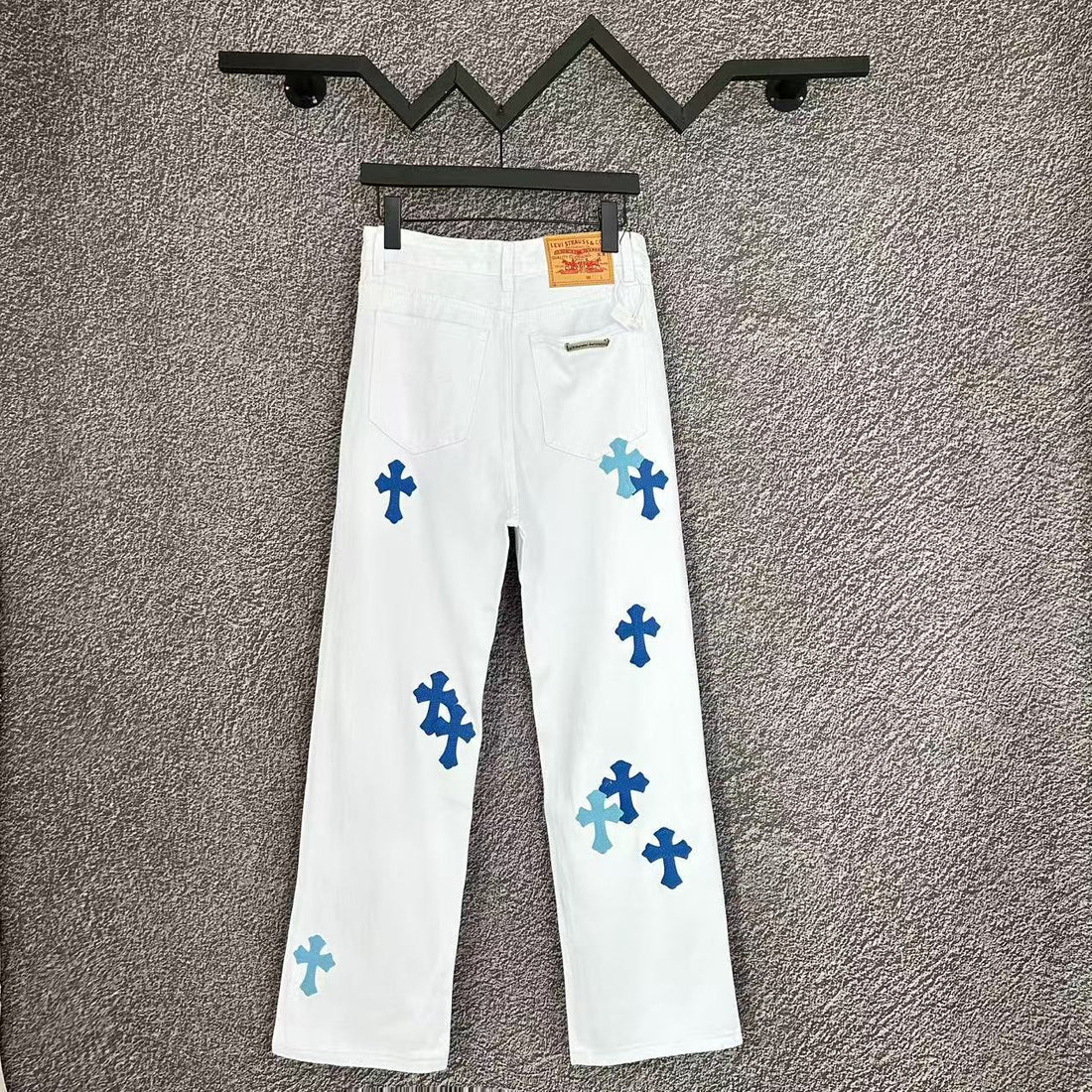 Chrome Hearts Miami cross-patchwork white denim jeans