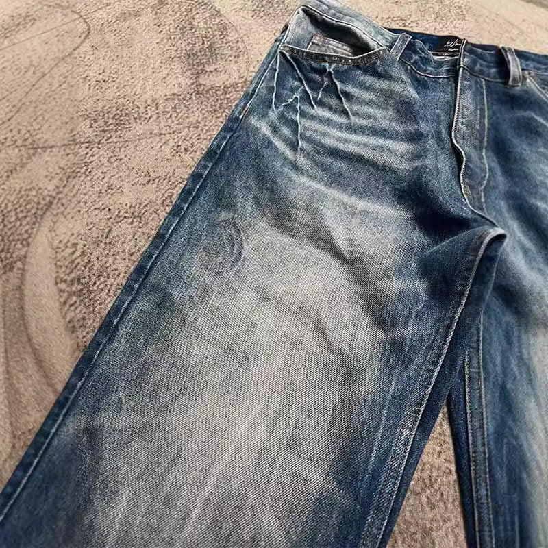 Straight-Leg Flared Jeans in Faded Blue or Black Denim