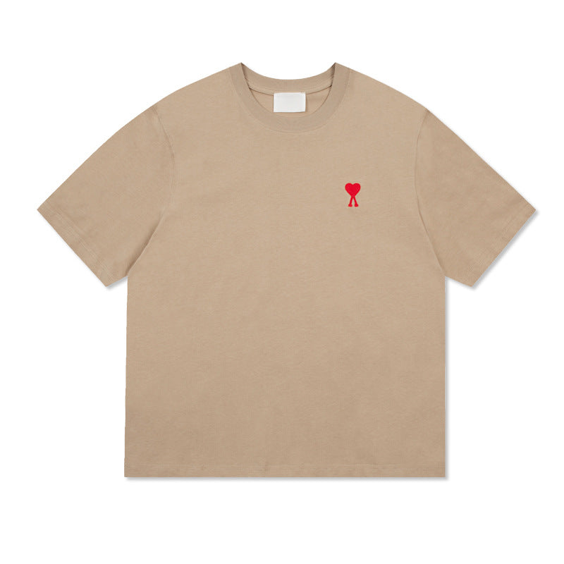 Embroidered Heart Detail Short Sleeve Cotton T-Shirt