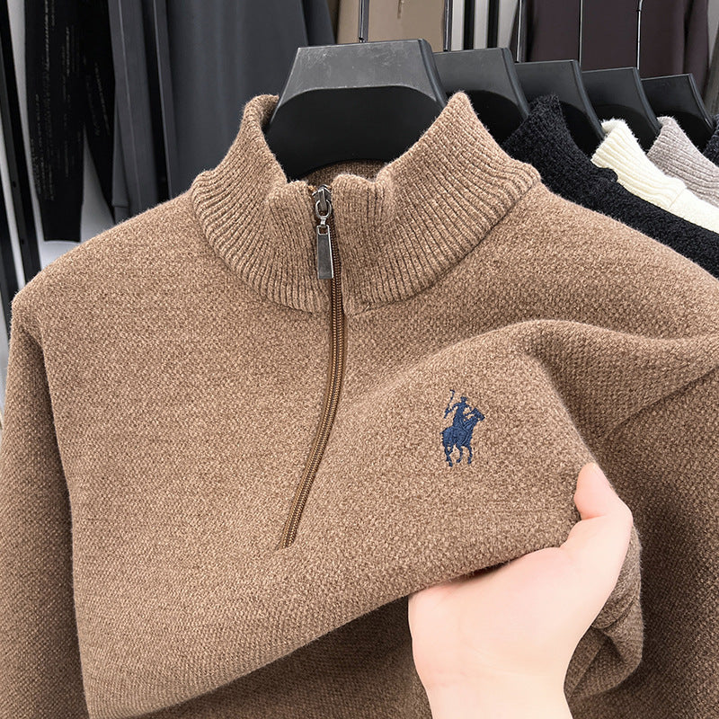 Thickened Half-Zip Turtleneck Fleece Sweater in White, Dark Gray, Black, Camel, or Brown