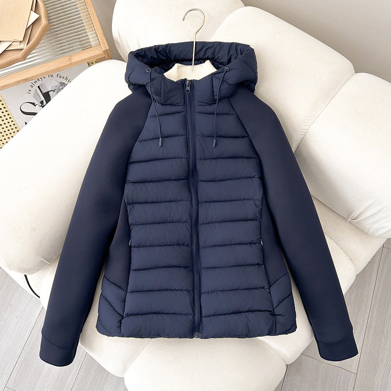 Long Hooded Puffer Coat with Patchwork Map Design