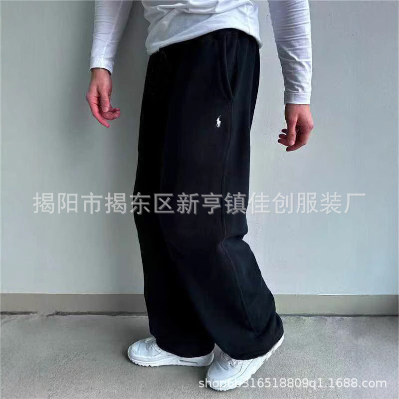 Retro-inspired wide-leg elastic-waist casual pants