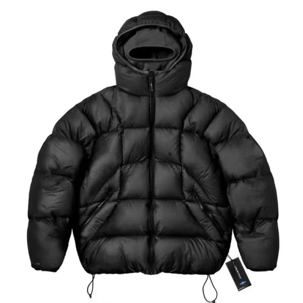 Black cotton-blend hooded insulated puffer jacket