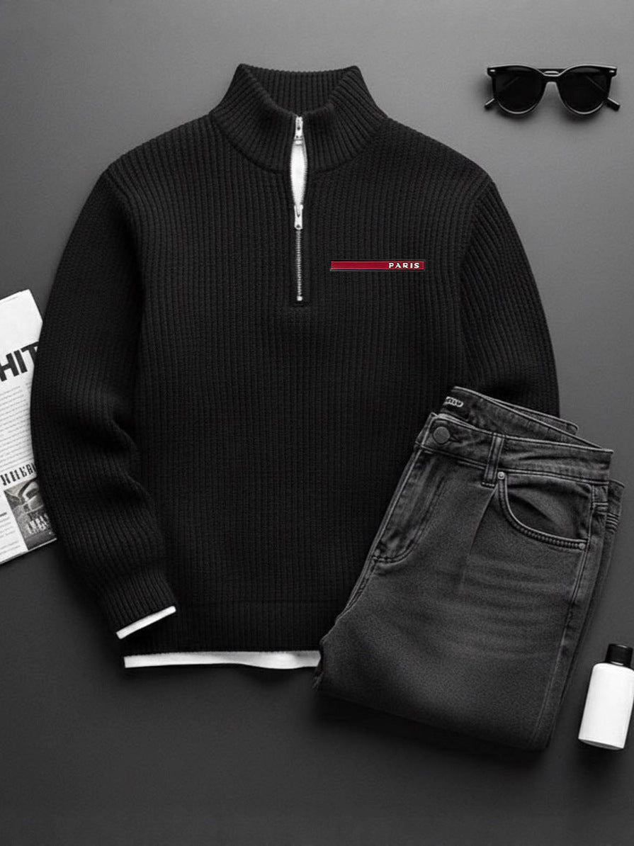 Textured jacquard half-zip waffle-knit sweatshirt