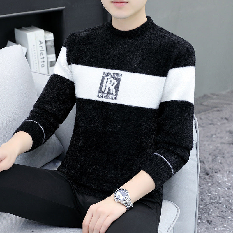 Velvet half-turtleneck jacquard pullover sweater