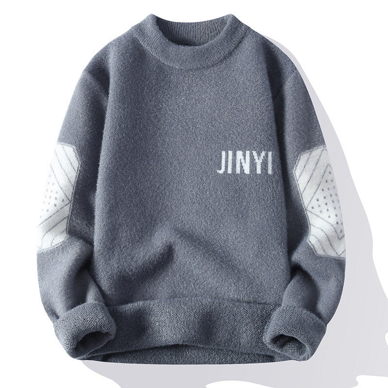 Velvet half-turtleneck jacquard pullover sweater