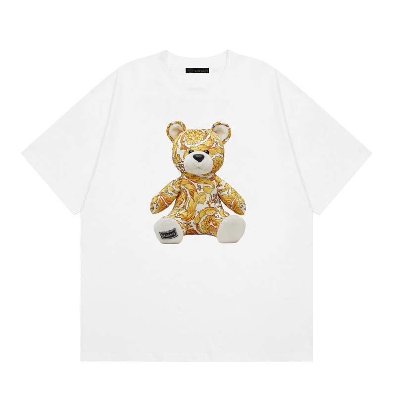 Baroque-Printed Cotton Crewneck T-shirt in Black, White, Tan, Beige, or Pink