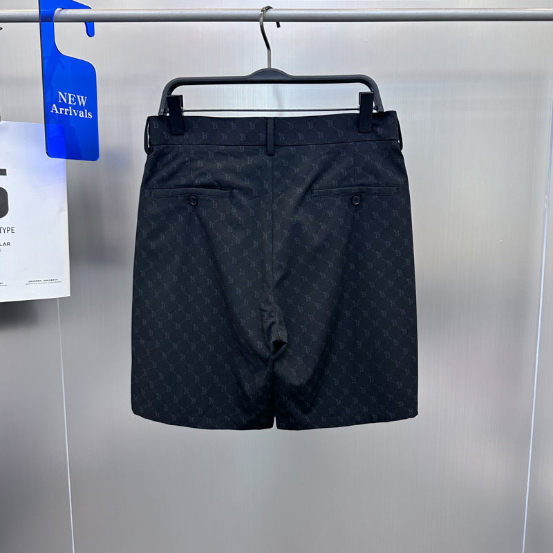 Slim-Fit Black Mesh Straight-Leg Business Casual Pants