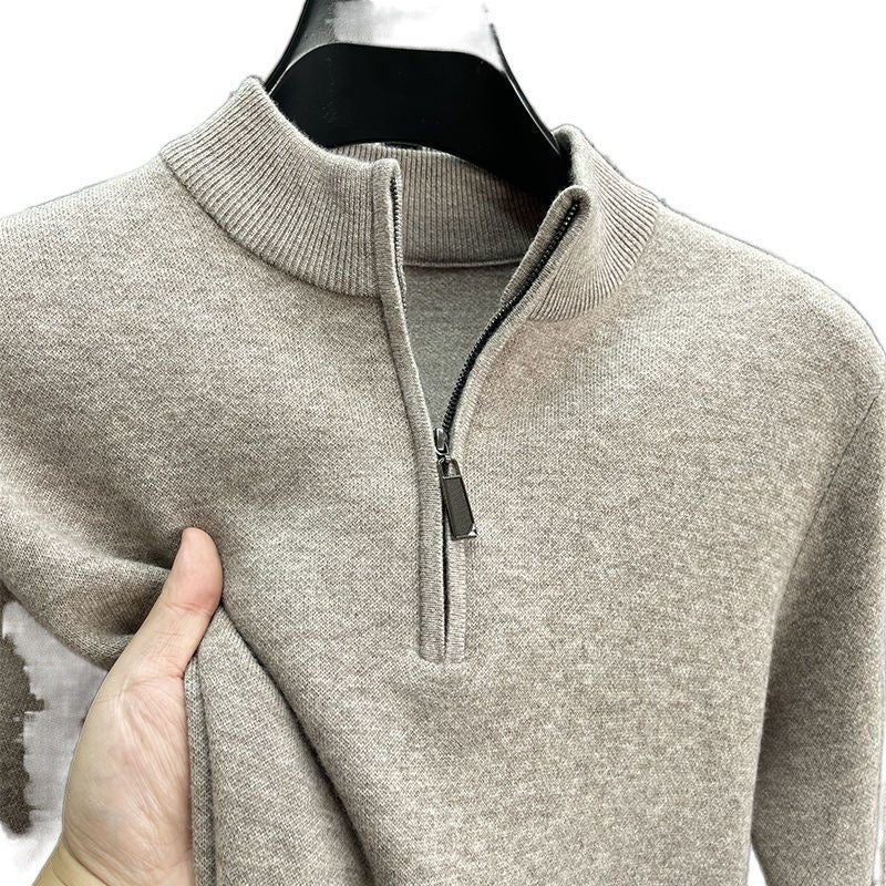 Half-Zip Mock Neck Knit Sweater in Soft Wool Blend