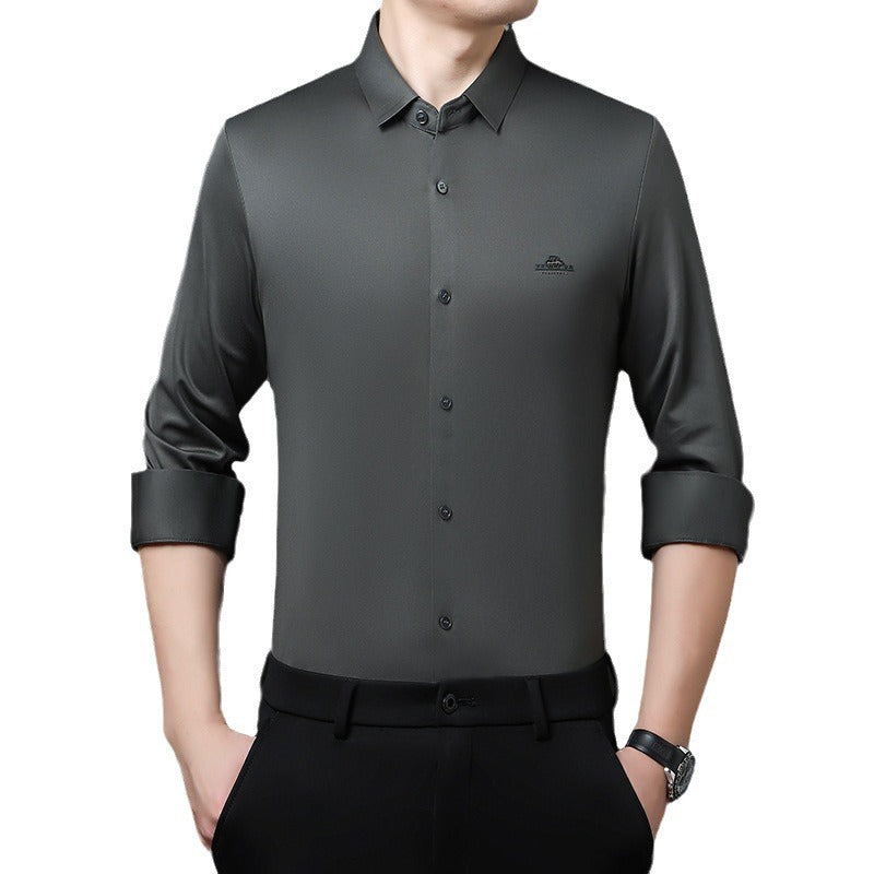 Wool-blend satin long sleeve shirt for autumn