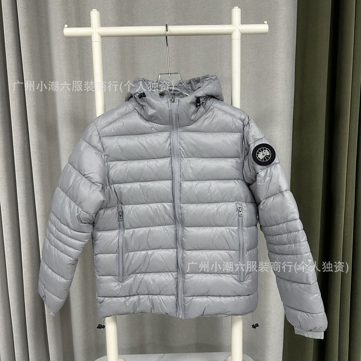 Black and Gray Hooded Cotton Jacket with Relaxed Fit