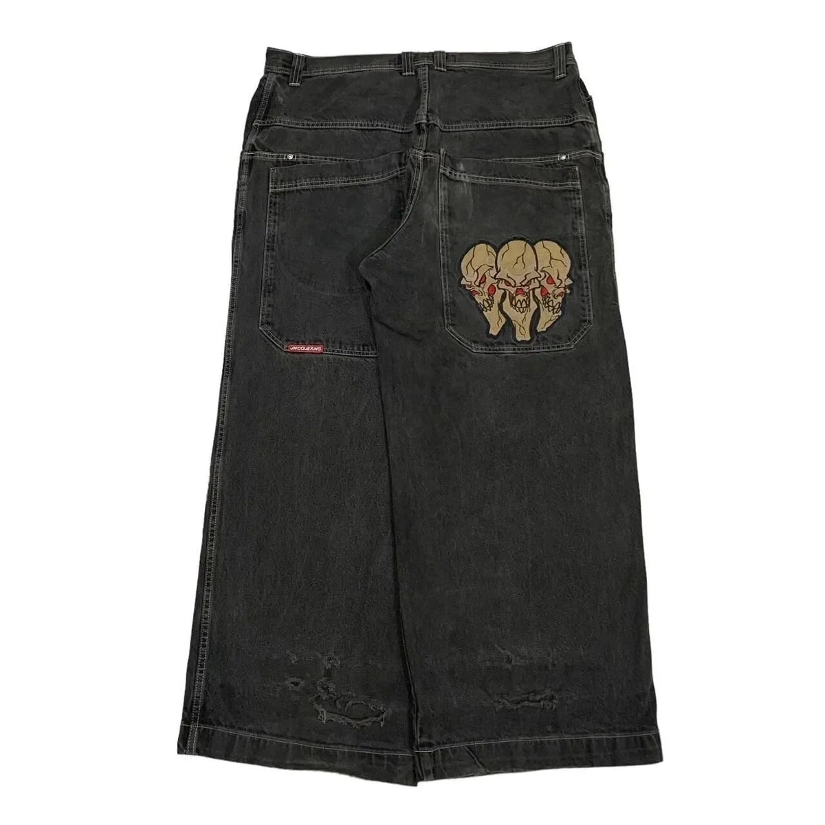 Baggy denim jeans with embroidered back pocket graphics