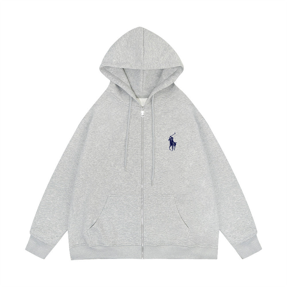 Black Cotton-Blend Relaxed-Fit Full-Zip Hoodie with Kangaroo Pocket