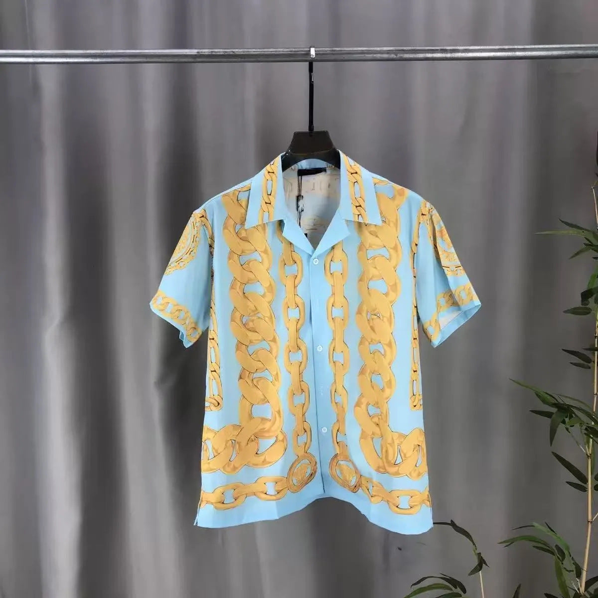 Baroque-print short-sleeve shirt with 3D lapel detail