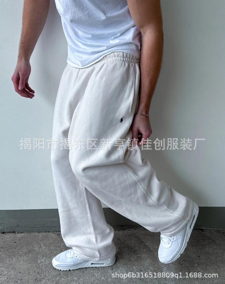 Retro-inspired wide-leg elastic-waist casual pants