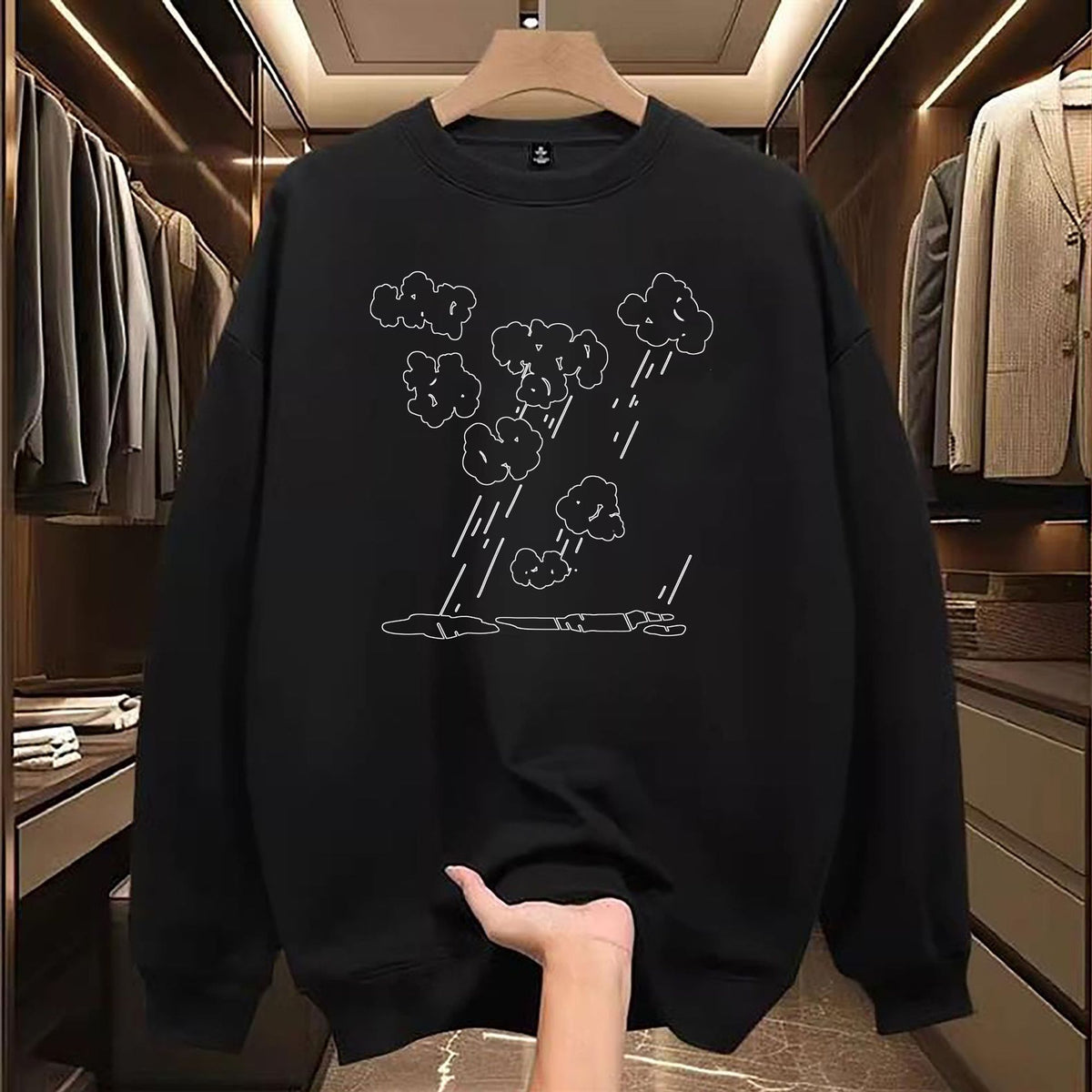 Embroidered black bomber jacket with leather patch
