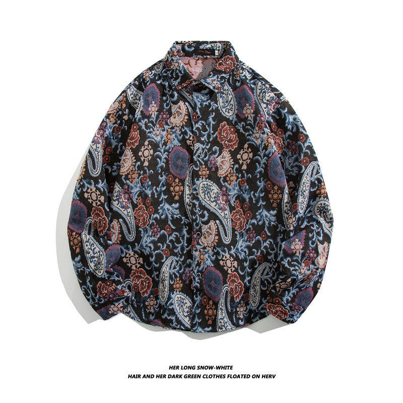 Oversized geometric tribal print button-up shirt