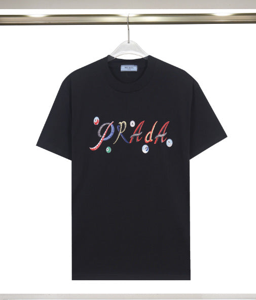 Black or white crewneck sweatshirt with subtle embroidered, flocked, or debossed detailing