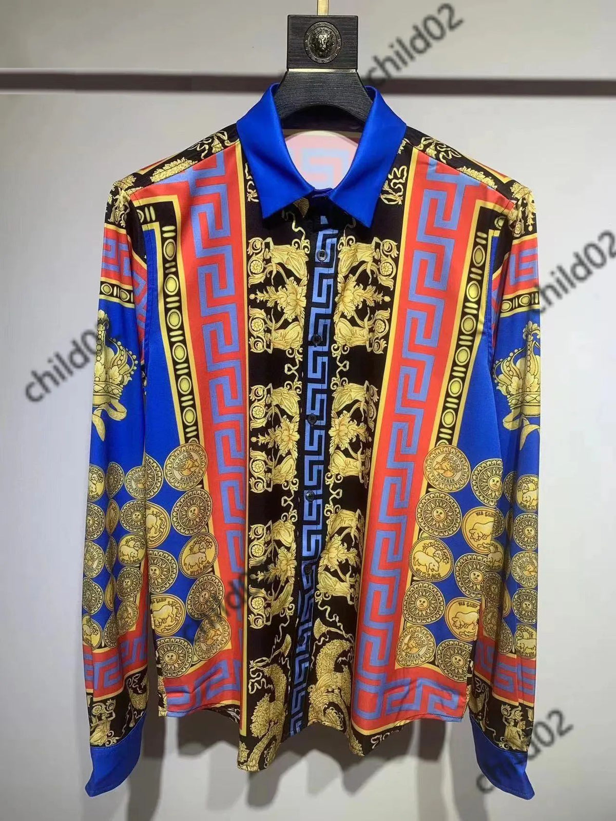Baroque-print short-sleeve shirt with 3D lapel detail