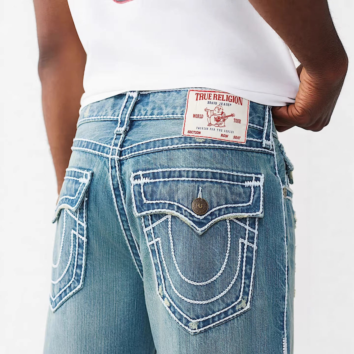True Religion embroidered washed slim-fit jeans