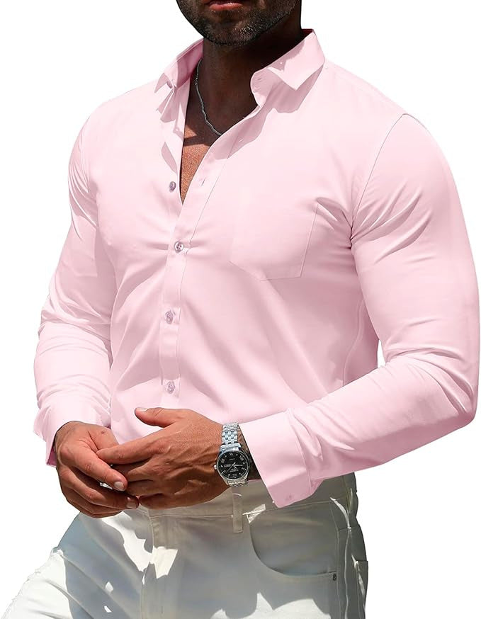 Slim-Fit Long-Sleeve Cotton Dress Shirt in Solid Colors