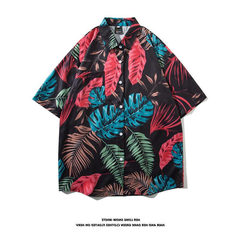 Vintage palm tree print short sleeve button-up shirt