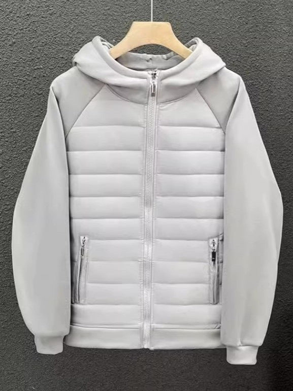 Men's Geometric Print Hooded Puffer - Lightweight Quilted Jacket With Triangle P