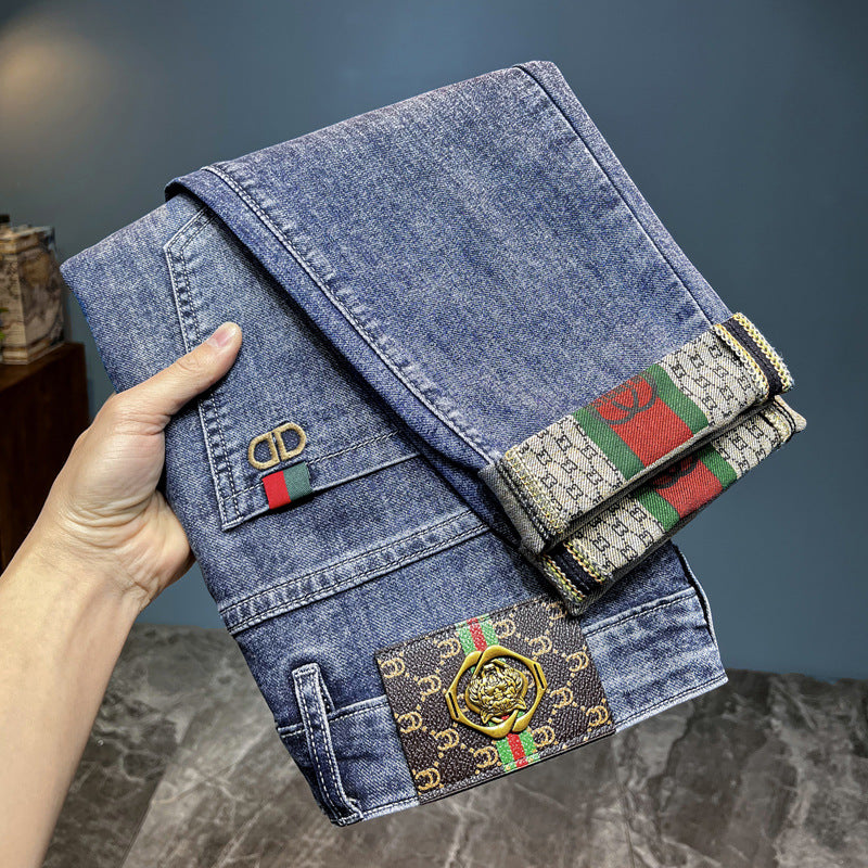 Straight-leg denim jeans with embroidered details