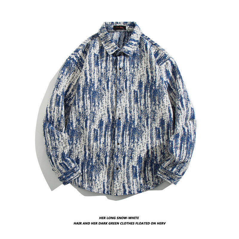 Oversized geometric tribal print button-up shirt