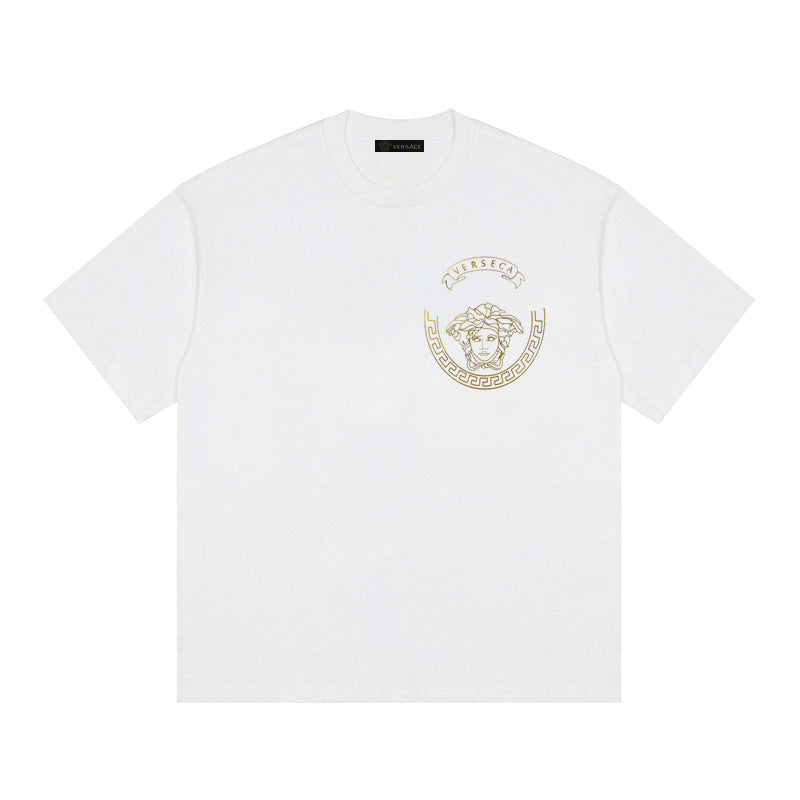 Baroque-Printed Cotton Crewneck T-shirt in Black, White, Tan, Beige, or Pink