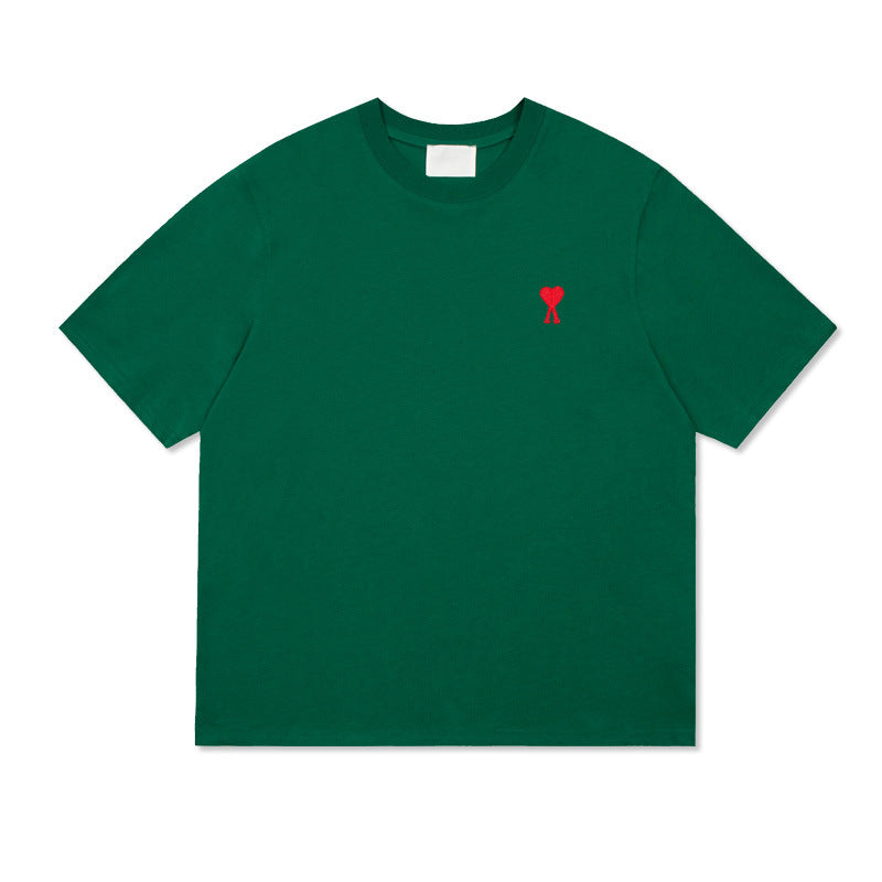 Embroidered Heart Detail Short Sleeve Cotton T-Shirt