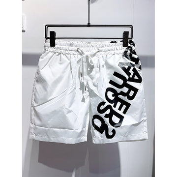 White Black Red Elastic-Waist Quick-Dry Casual Shorts