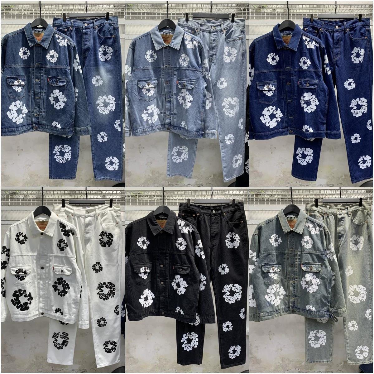 Denim Tears floral-embroidered slim-fit jeans