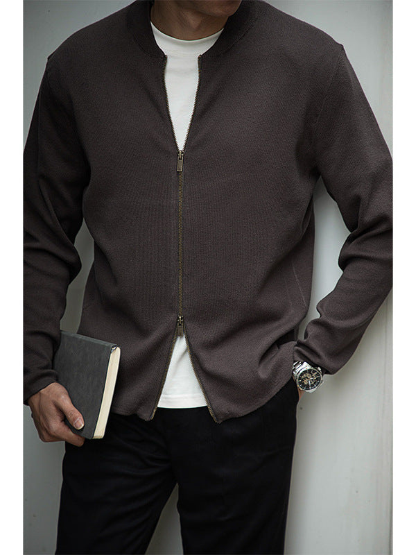 Black Green Brown Knit Cardigan Jacket with Baseball Collar