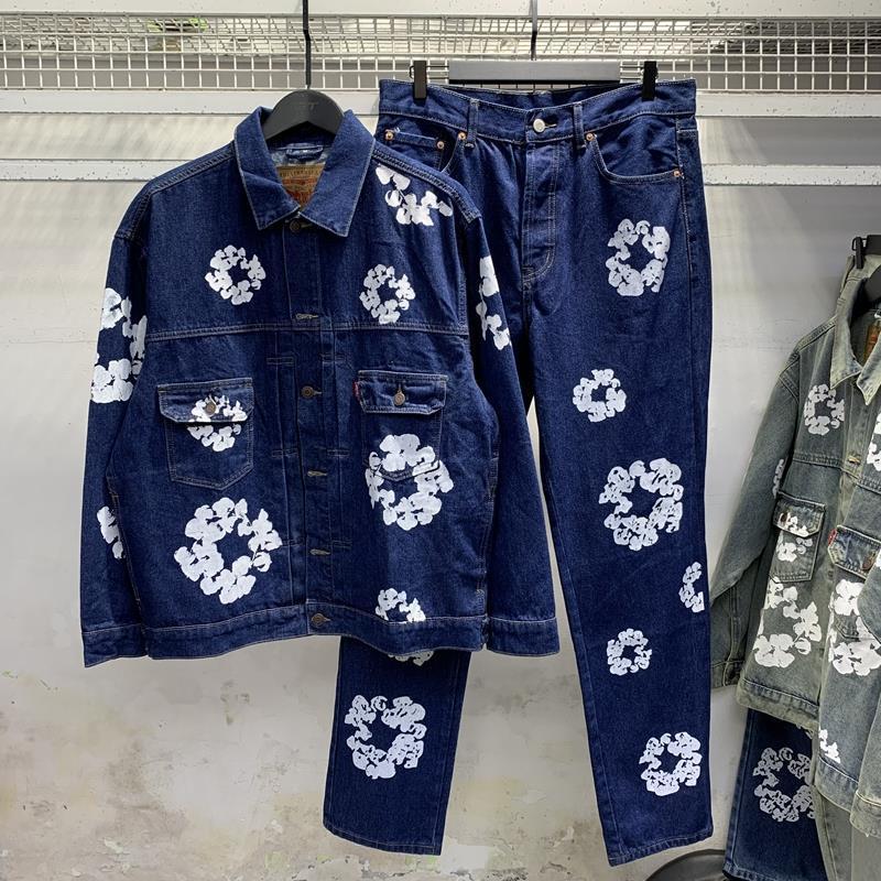 Denim Tears floral-embroidered slim-fit jeans