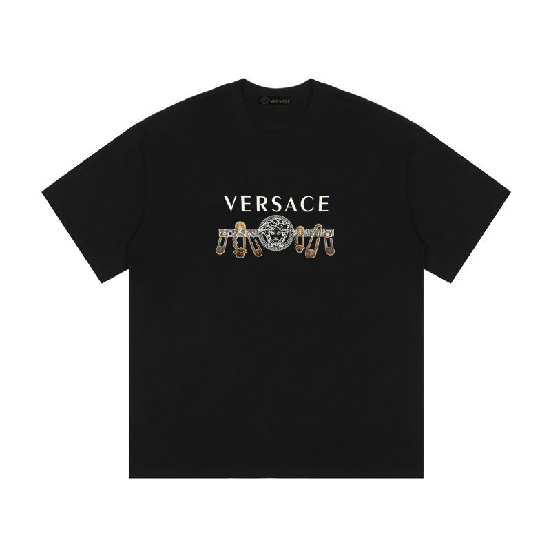 Baroque-Printed Cotton Crewneck T-shirt in Black, White, Tan, Beige, or Pink
