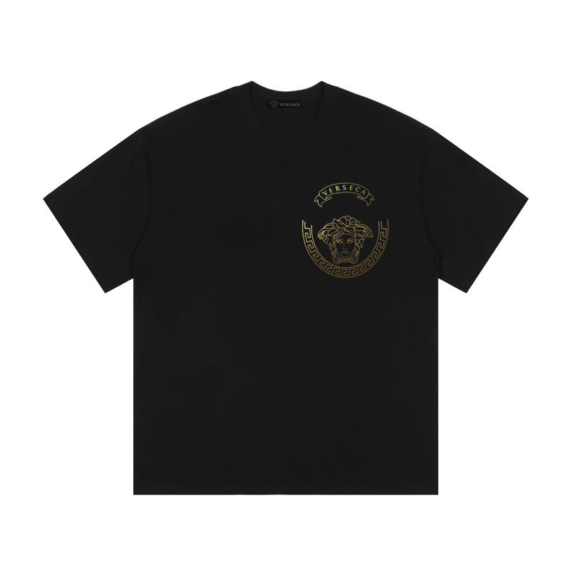 Baroque-Printed Cotton Crewneck T-shirt in Black, White, Tan, Beige, or Pink