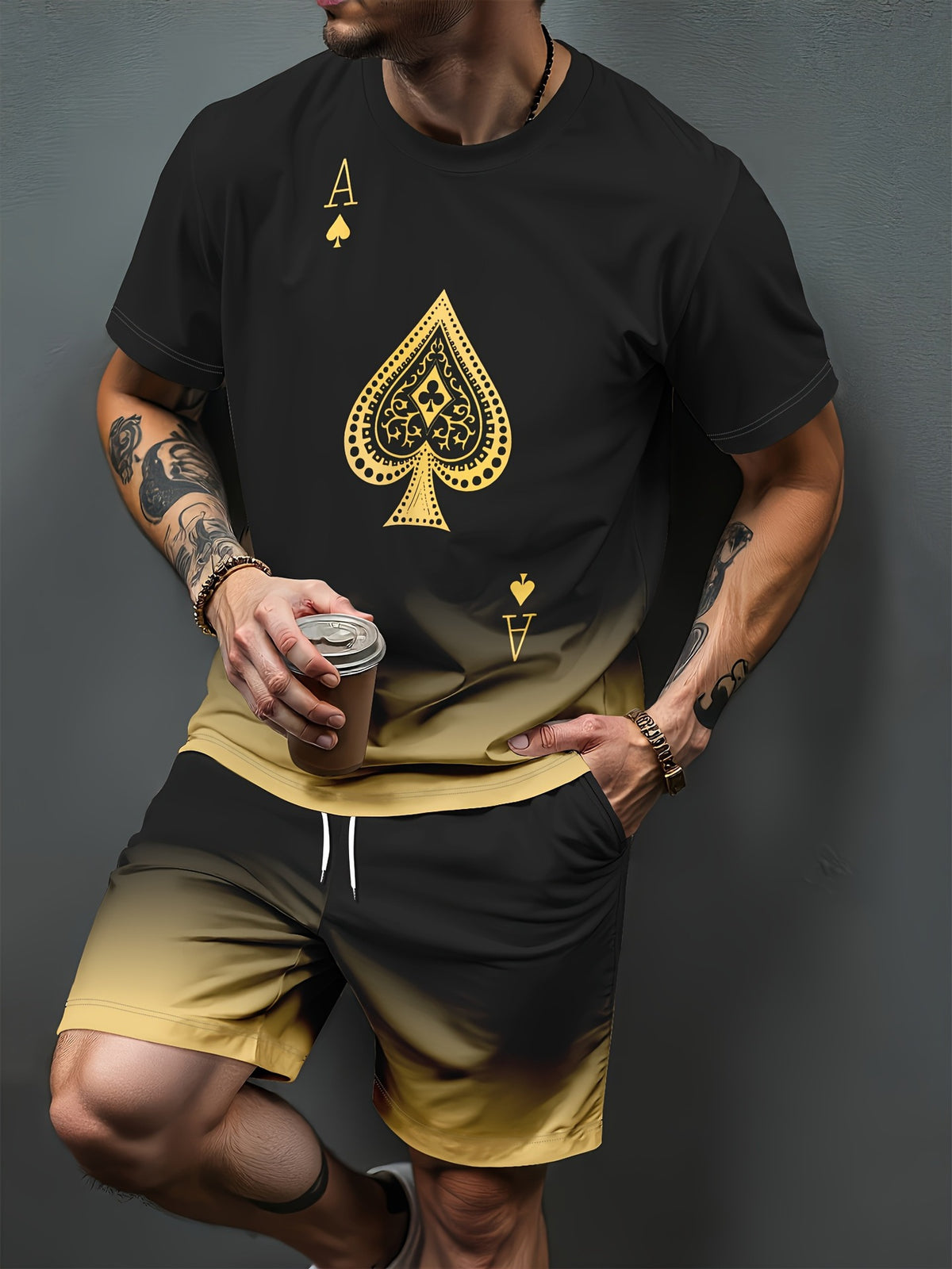 Black and White Gradient Breathable Polyester T-Shirt