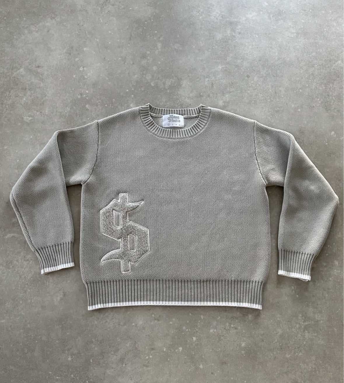 Retro oversized crewneck sweater with embroidered dollar sign