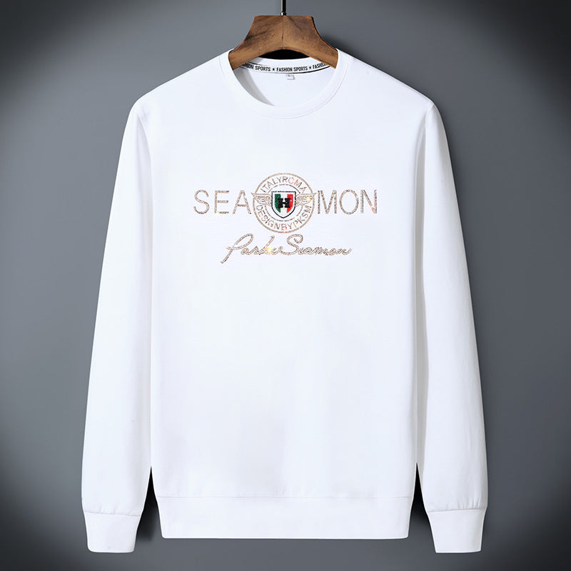 Classic crewneck sweatshirt with multicolor check-pattern text detail