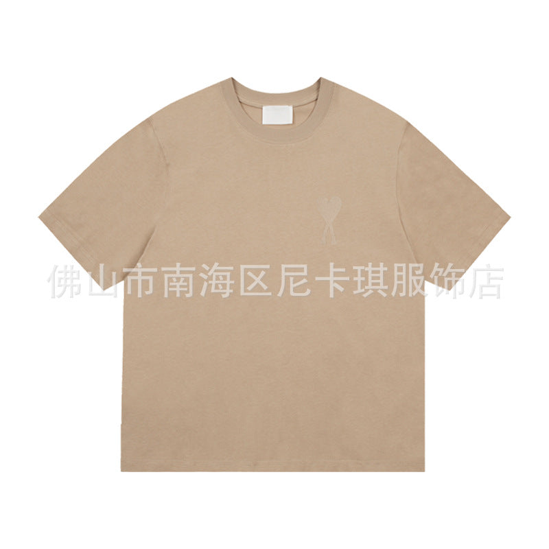 Embroidered Heart Detail Short Sleeve Cotton T-Shirt