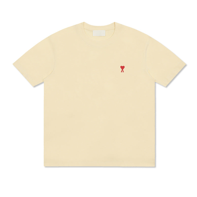 Embroidered Heart Detail Short Sleeve Cotton T-Shirt