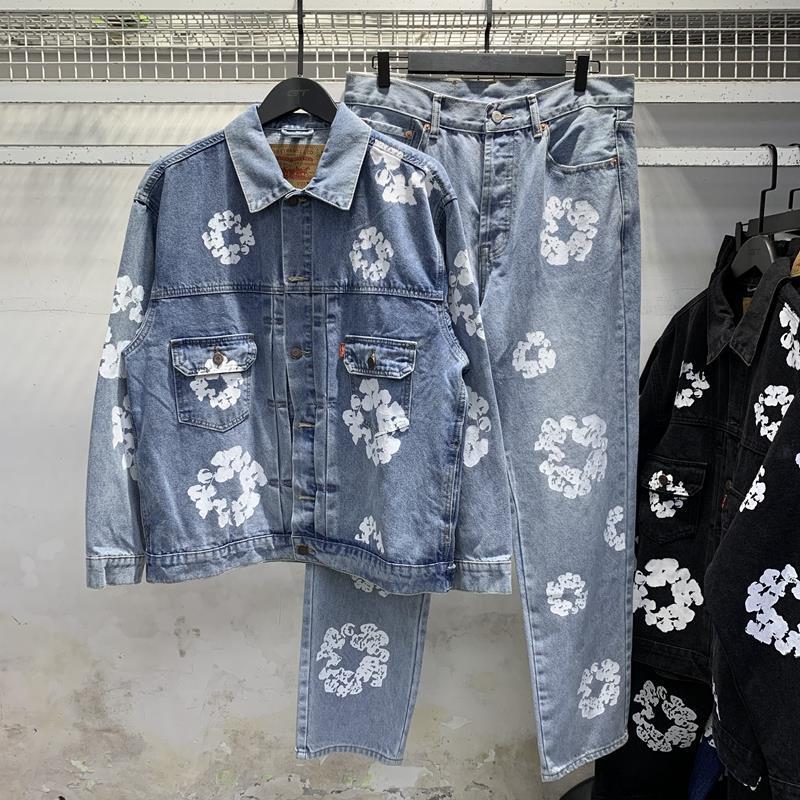 Denim Tears floral-embroidered slim-fit jeans