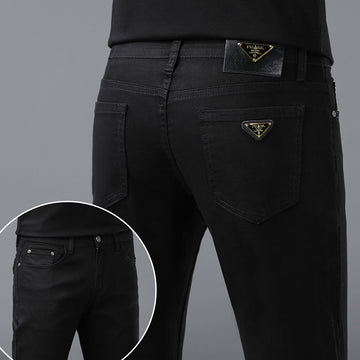 White Stretch Denim Straight-Leg Jeans