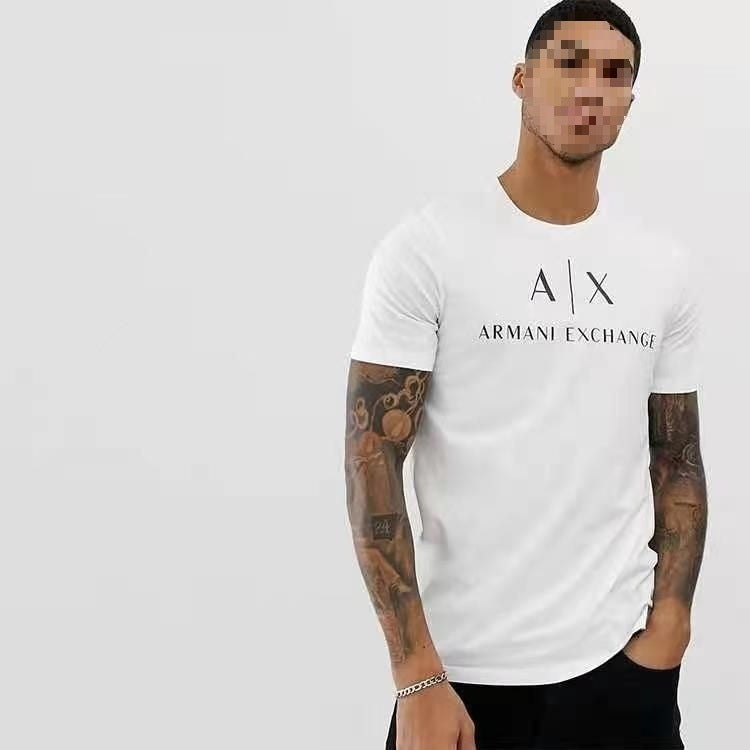 Black short-sleeve round-neck cotton t-shirt with subtle vertical metallic print